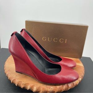 Gucci Flame Red Leather Wedge Bali kid Heel 39.5 9.5